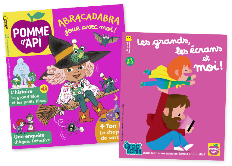 Couverture Pomme d'Api n° 705, novembre 2024. Abracadabra, joue avec moi ! + supplément pour les parents : “Les grands, les écrans et moi !”